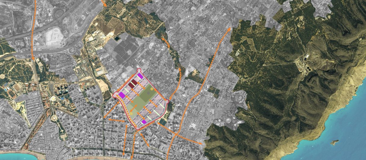Plano ubicación y dotaciones del proyecto Ensanche Levante Benidorm