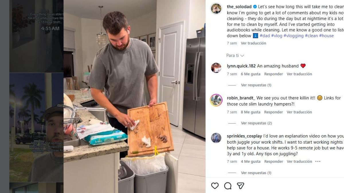 «Empiezo a las 20:48 y acabo a la 1:13»: la viral rutina de limpieza de un padre solo con tres hijos pequeños