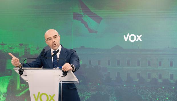 Jorge Buxadé, este lunes 29 de noviembre, en rueda de prensa en la sede nacional de Vox.