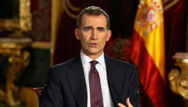 Don Felipe, durante el único discurso navideño celebrado en El Palacio Real, en 2015.