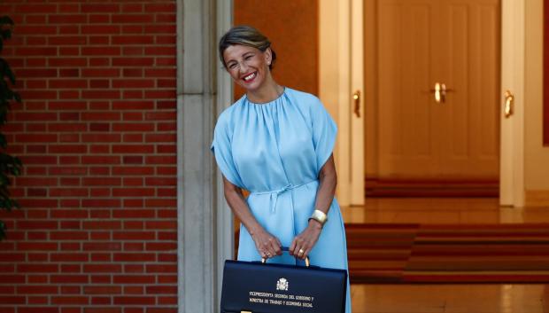 Minister Yolanda Diaz during presentation of " El periodico de España " newspaper in Madrid on Monday, 11 October 2021