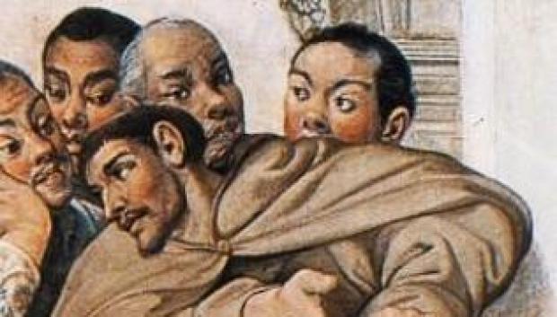Luis Sotelo hablando con Hasekura Tsunenaga y otros miembros de la embajada de Japón en Roma