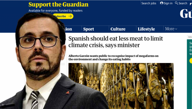 Montaje del ministro de Consumo, Alberto Garzón, sobre su entrevista en The Guardian