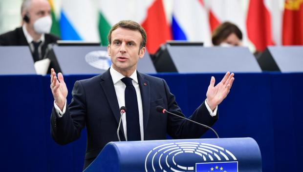 El presidente Macron durante su intervención en el Parlamento Europeo