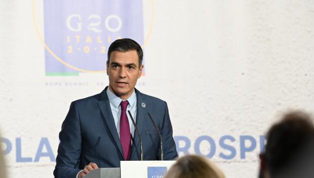 Sánchez durante su comparecencia tras el G-20 en Roma