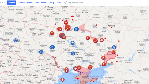 Mapa interactivo que muestra la evolución de la guerra de Ucrania ofrecido por Liveuamap