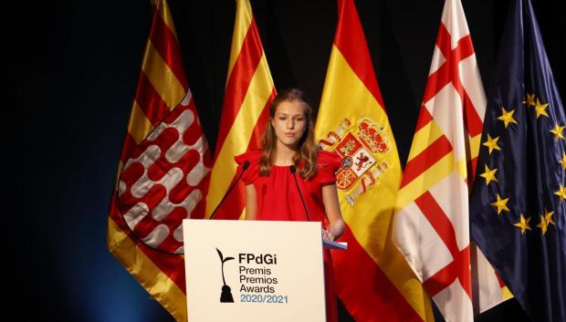 La Princesa Leonor, durante su discurso en los Premios Princesa de Girona 2021, el pasado verano en Girona