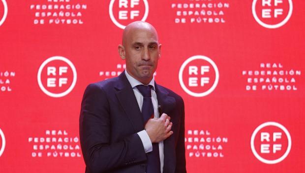 Luis Rubiales durante su comparecencia el miércoles en la sede de la RFEF