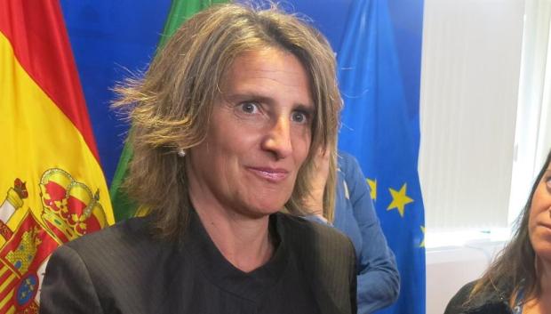 La ministra, Teresa Ribera, después de anunciar el acuerdo con Margrethe Vestager