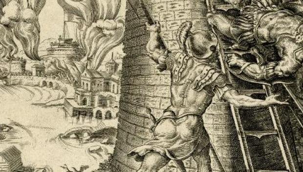 Saqueo de Roma. 6 de mayo de 1527. Grabado diseñado por Martin van Heemskerck y publicado en 1555