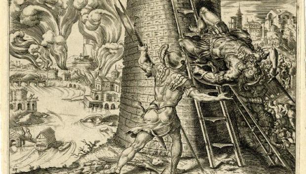 Saqueo de Roma. 6 de mayo de 1527. Grabado diseñado por Martin van Heemskerck y publicado en 1555