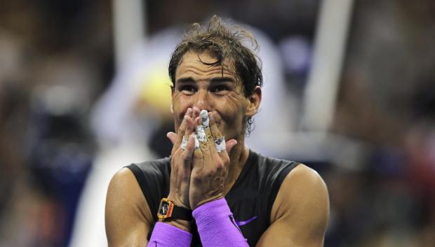 Nadal, en el momento de proclamarse campeón del Nadal US Open 2019