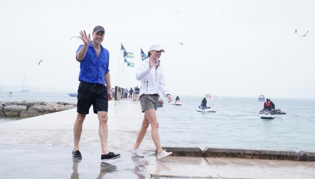 Prince William and Kate Middleton , Duchess of Cambridge  taking part in the Bahamas Platinum Jubilee Sailing Regatta at Montagu Bay on day seven of their tour of the Caribbean on behalf of the Queen to mark her Platinum Jubilee. Picture date: Friday March 25, 2022.