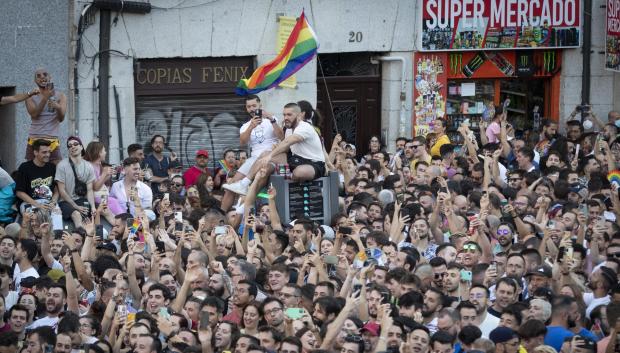 Crier for the celebrations of Madrid Gay Pride in Madrid, 6 july 2022