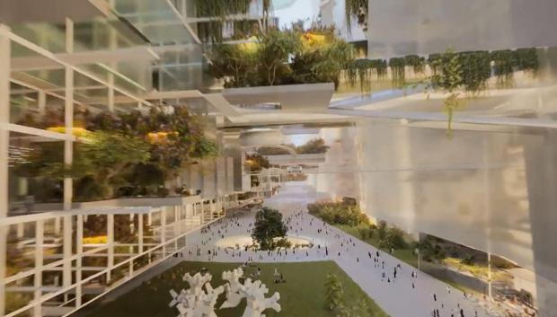 El futurista interior de The Line, un proyecto de ciudad presentado en Arabia Saudí