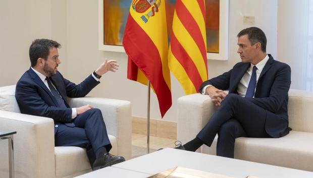 Reunión mantenida entre el presidente del Gobierno, Pedro Sánchez, y el presidente de la Generalitat, Pere Aragonés, el pasado 15 de julio