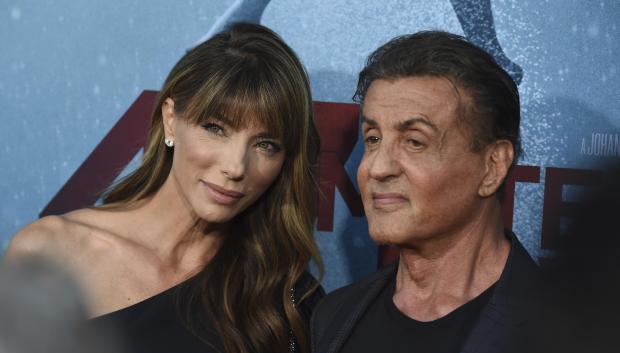 Model Jennifer Flavin, left, and Sylvester Stallone at the Los Angeles premiere of "47 Meters Down: Uncaged" on Tuesday, Aug. 13, 2019.