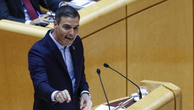 El presidente del Gobierno, Pedro Sánchez, interviene en el pleno del Senado