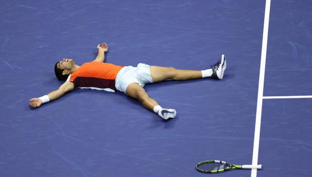 Carlos Alcaraz, en el momento en el que se ha proclamado campeón del US Open