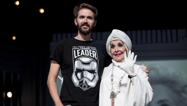 Manuel Velasco and actress Concha Velasco onstage performing  El Funeral play in Madrid on Wednesday , 03 October 2018