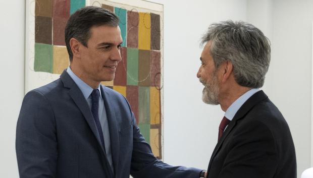 Pedro Sánchez y Carlos Lesmes en su última reunión en La Moncloa