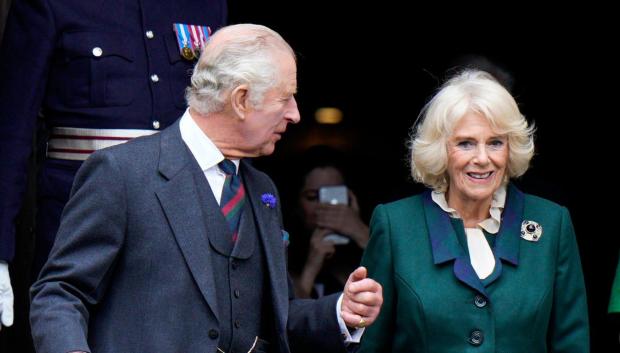 King Charles III and Camilla Queen Consort attend an official council meeting at the City Chambers and visit Dunfermline Abbey to mark Dunfermline becoming a City. *** Local Caption *** .