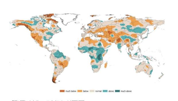 Reserva de agua terrestre en 2021 fue más baja de lo normal en buena parte del planeta