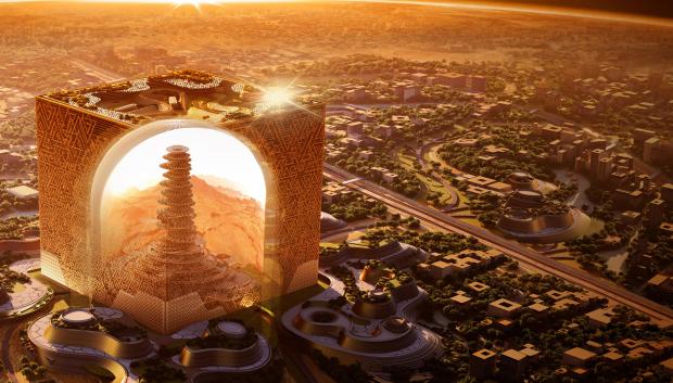 Imagen promocional de The Mukaab, el futurista edificio diseñado por Arabia Saudí