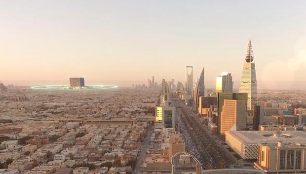 Simulación de cómo quedará el horizonte de Riad tras la construcción de The Mukaab en New Murabba