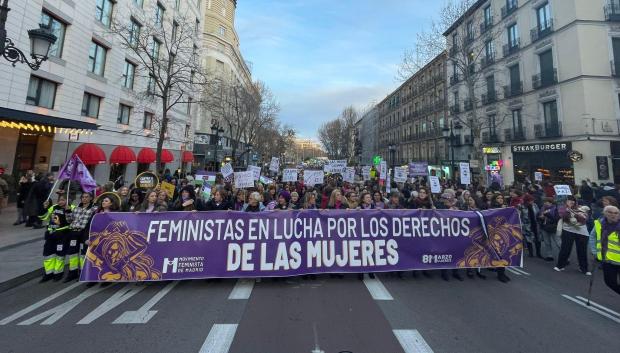 La cabecera de la manifestación convocada por el Movimiento Feminista de Madrid