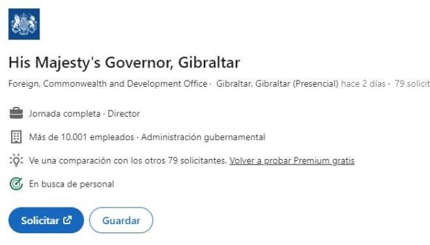 Oferta para el nuevo Gobernador de Gibraltar en LinkedIn