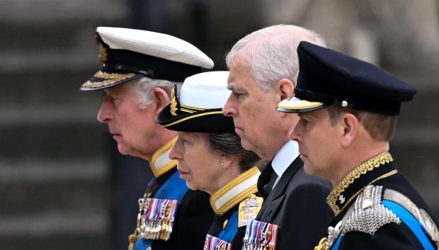 Britain´s King Charles III, Princess Anne, Prince Andrew and Prince Edward during State Funeral of Queen Elizabeth II on September 19, 2022 in London, England.