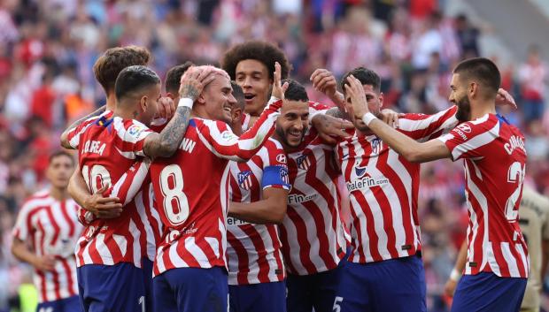 Los jugadores del Atlético de Madrid celebran uno de los goles ante el Almería