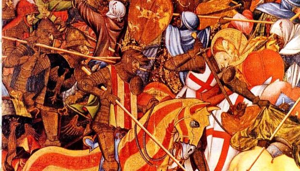 Representa la batalla en la que el Rey de Aragón (vestido con el Señal Real de Aragón), Jaime I, conquista El Puig a las tropas musulmanas con la intercesión de San Jorge