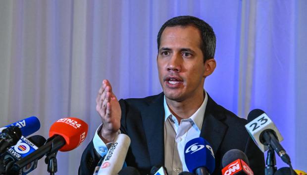 Juan Guaidó, líder opositor venezolano en una rueda de prensa en Miami