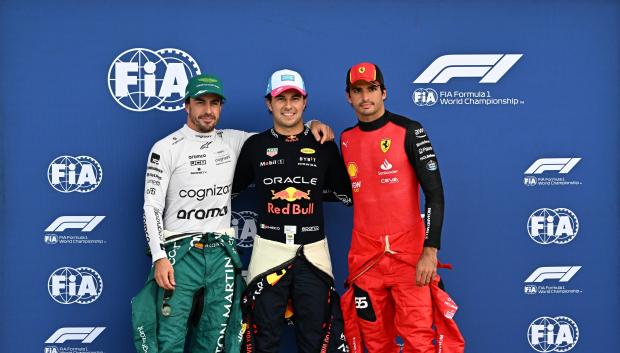 Fernando Alonso, Sergio Pérez y Carlos Sainz, tras la quali de Miami