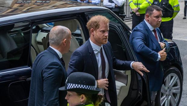 Prince Harry, Duke of Sussex, arrives at The Royal Courts of Justice as his legal action against Mirror Group Newspapers begins.