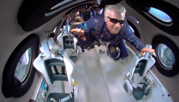 Handout photo of Richard Branson in space on Unity 22. Sir Richard Bronson made history with his successful flight from Spaceport America to the edge of space aboard his own passenger rocket ship.