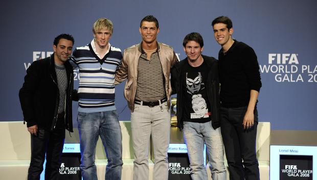 Xavi, Torres, Cristiano, Messi y Kaká, los cinco mejores del año 2008