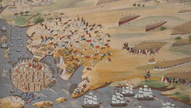 Escena de la Guerra de Independencia griega. Pintura de Panagiotis Zografos, bajo la dirección de Yannis Makriyannis.