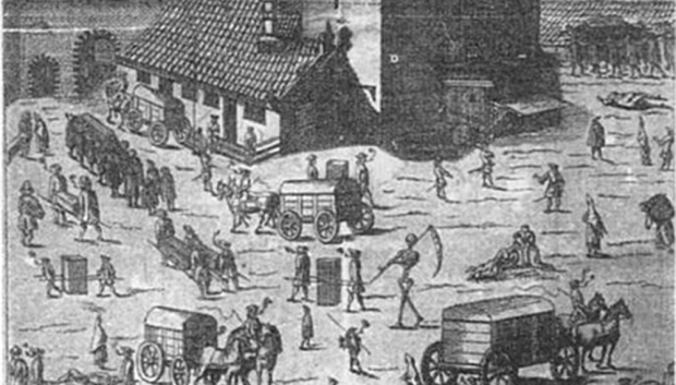 Samuel Donnet: Ilustración de la Gran Peste en Danzig (Gdańsk) 1709