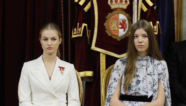 Princess of Asturias Leonor de Borbon and Infanta Sofia de Borbon during Constitution Pledge (Jura de la Constitucion) ceremony at Congress of Deputies in Madrid on Tuesday, 31 October 2023.
