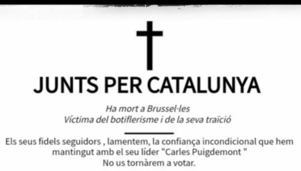 Esquela de Junts que circula por redes sociales tras su pacto con el PSOE