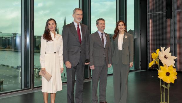 Spanish King Felipe VI and Queen Letizia with Crown Prince Frederik of Denmark and Crown Princess Mary of Denmark attending Centro de Arquitectura Danes (DAC) Forum on occasion of Spanish King's official visit to Denmark in Copenhague on Wednesday, 8 November 2023.