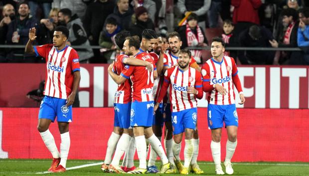 Los jugadores del Girona celebran un gol esta temporada