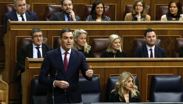 El presidente del Gobierno, Pedro Sánchez interviene durante la sesión de control del Gobierno