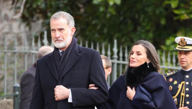 Felipe VI of Spain and Queen Letizia of Spain attend a thanksgiving service for the life of King Constantine of the Hellenes at St George's Chapel, in Windsor Castle, Berkshire. Picture date: Tuesday February 27, 2024.