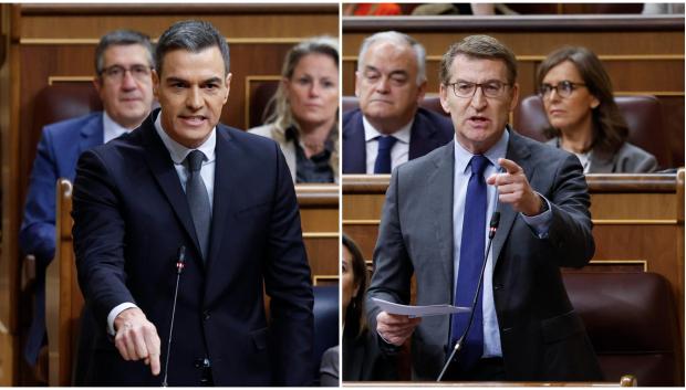 Montaje de Pedro Sánchez y Alberto Núñez Feijóo en la sesión de control de hoy