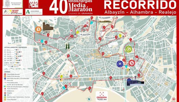 Recorrido de la media maratón Granada 2024