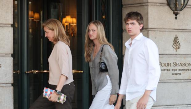 Infanta Cristina Urdangarin and sons Miguel and Irene Urdangarin in Geneva on Thursday 16 June 2023.
pictured: Four Season Hotel